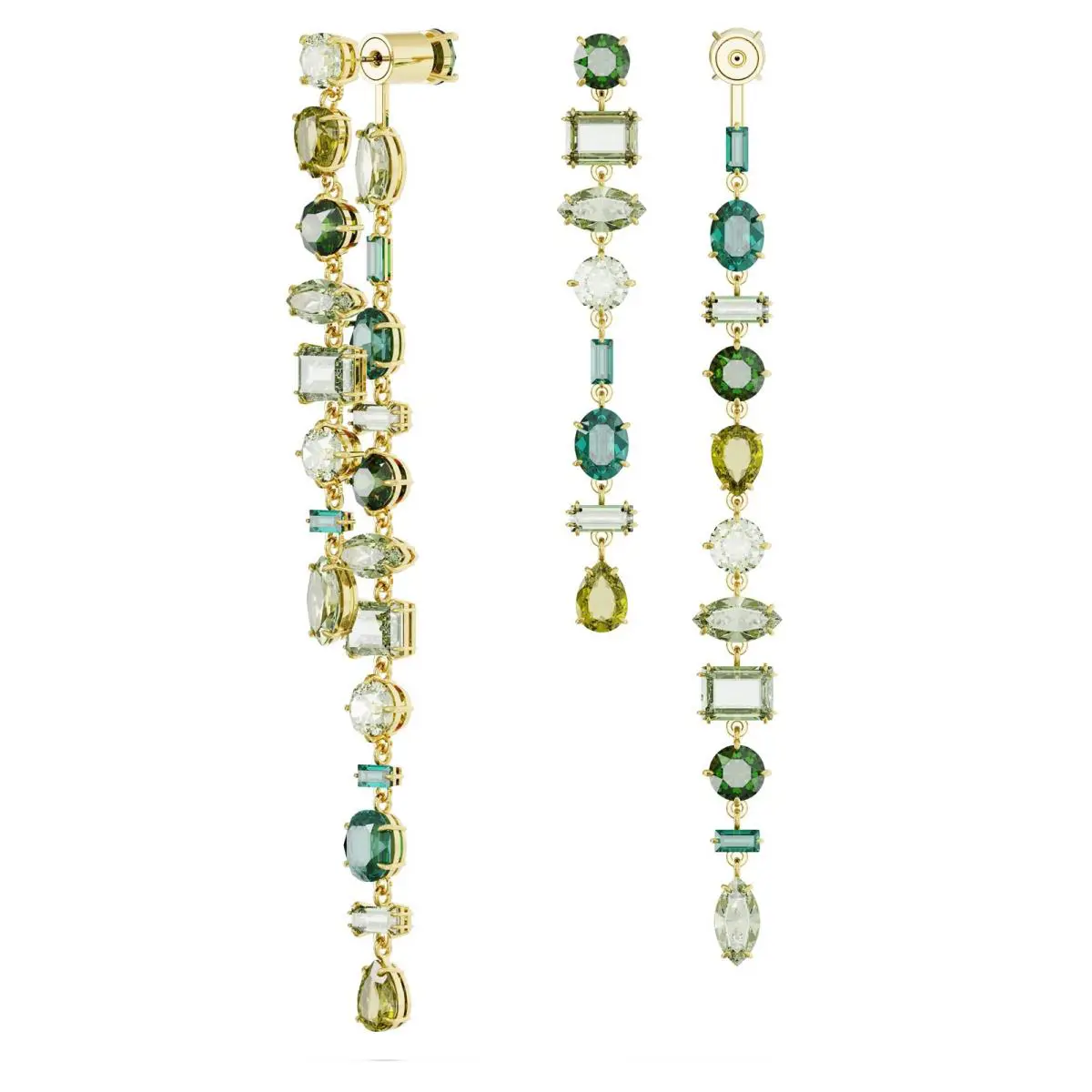 Swarovski Gema Drop Earrings Asymmetrical Design Mixed Cuts Extra Long Green