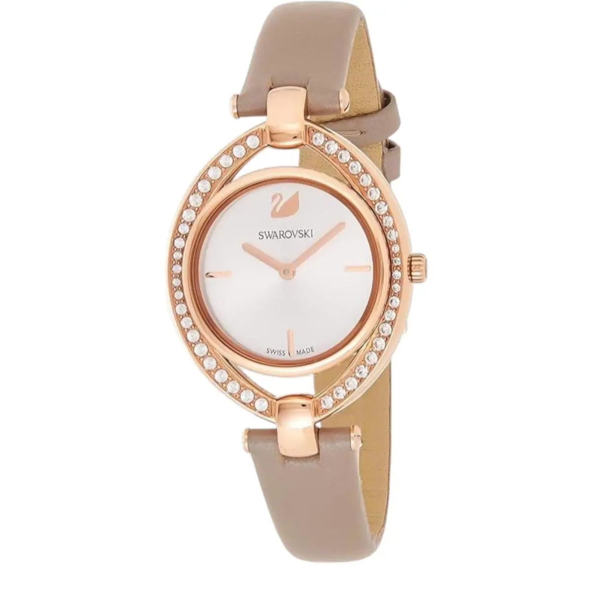 Swarovski Stella 5376830 Ladies Rose Gold Silver Dial Leather Strap Watch