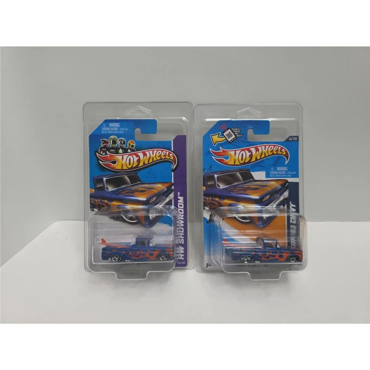 2 2012 Hot Wheels 154 Heat Fleet 4/10 Custom `62 Chevy Blue Htf Card and Error
