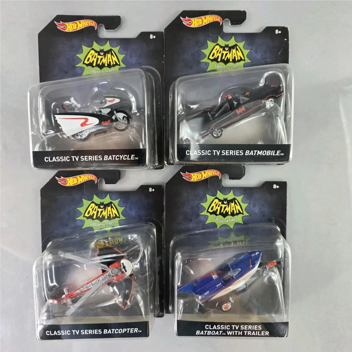 Hot Wheels Batman Classic TV Series Set 4 Batmobile Batcopter Batcycle Batboat