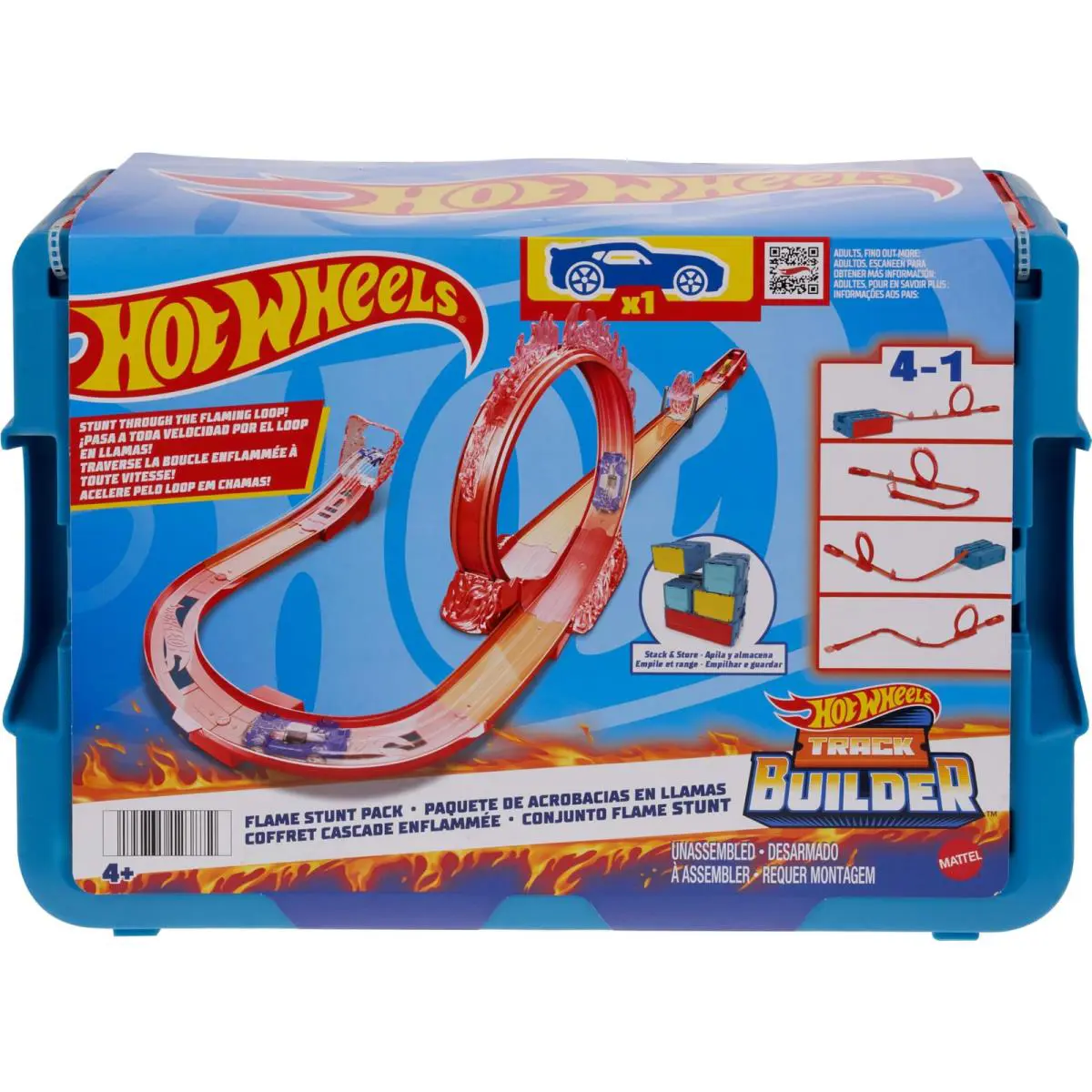 Hot Wheels Toy Car Track Set Track Builder Playset Flame Stunt Pack with 16