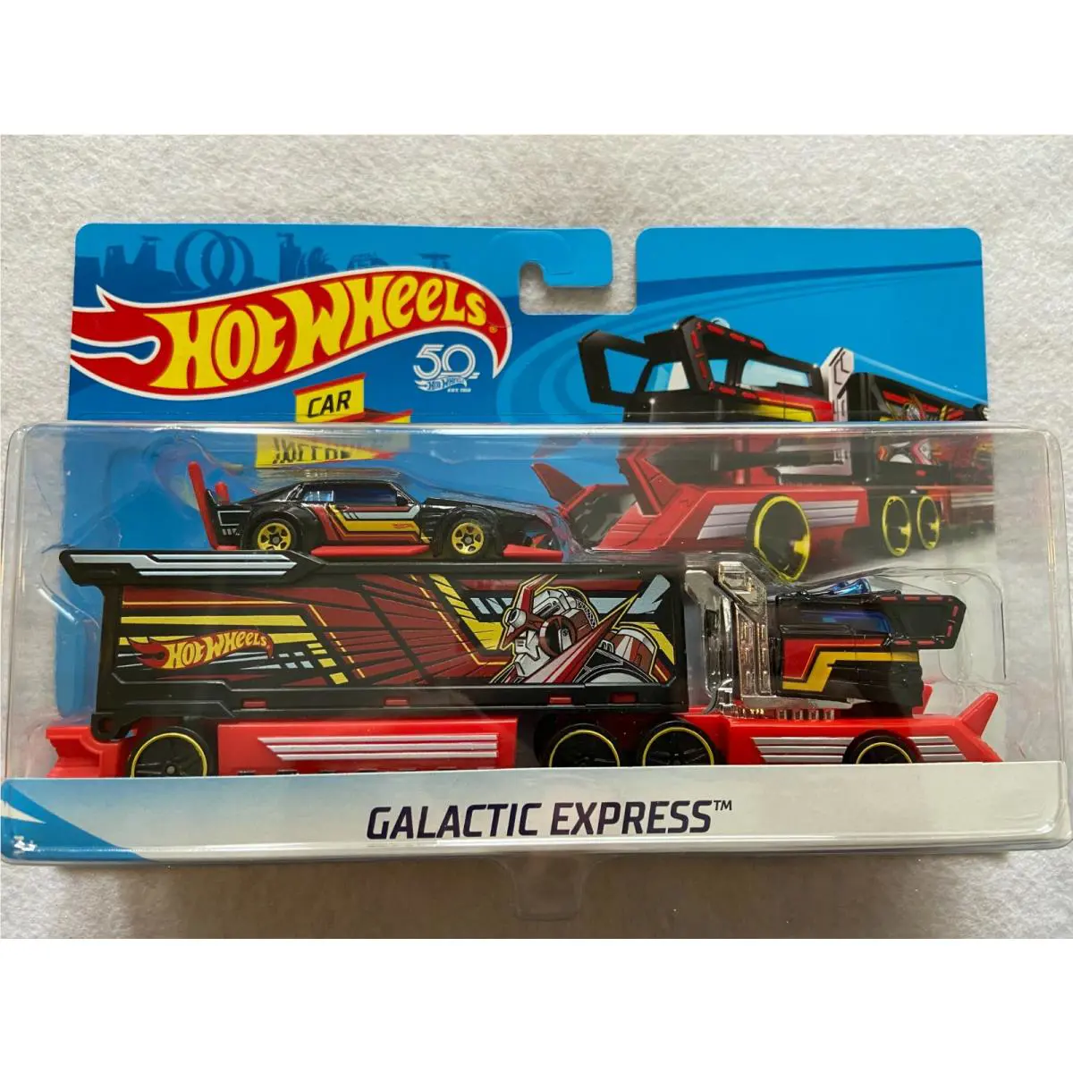 Black and Red Galactic Express Semi Truck and Car Hot Wheels