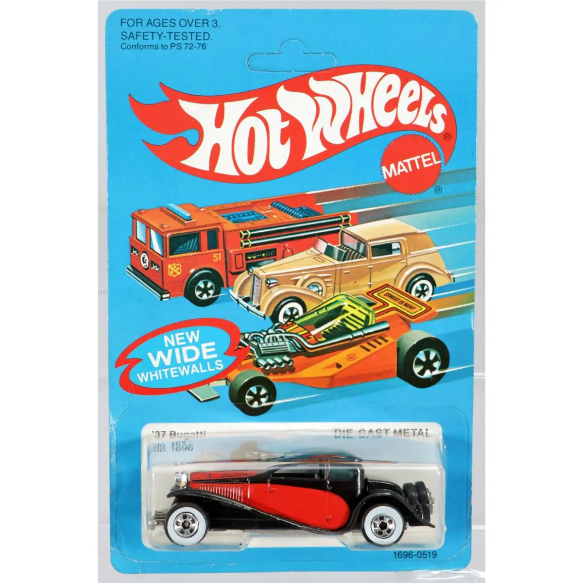 Vintage Hot Wheels 1937 Bugatti - 1696 Never Removed From Package 1982 Black/red