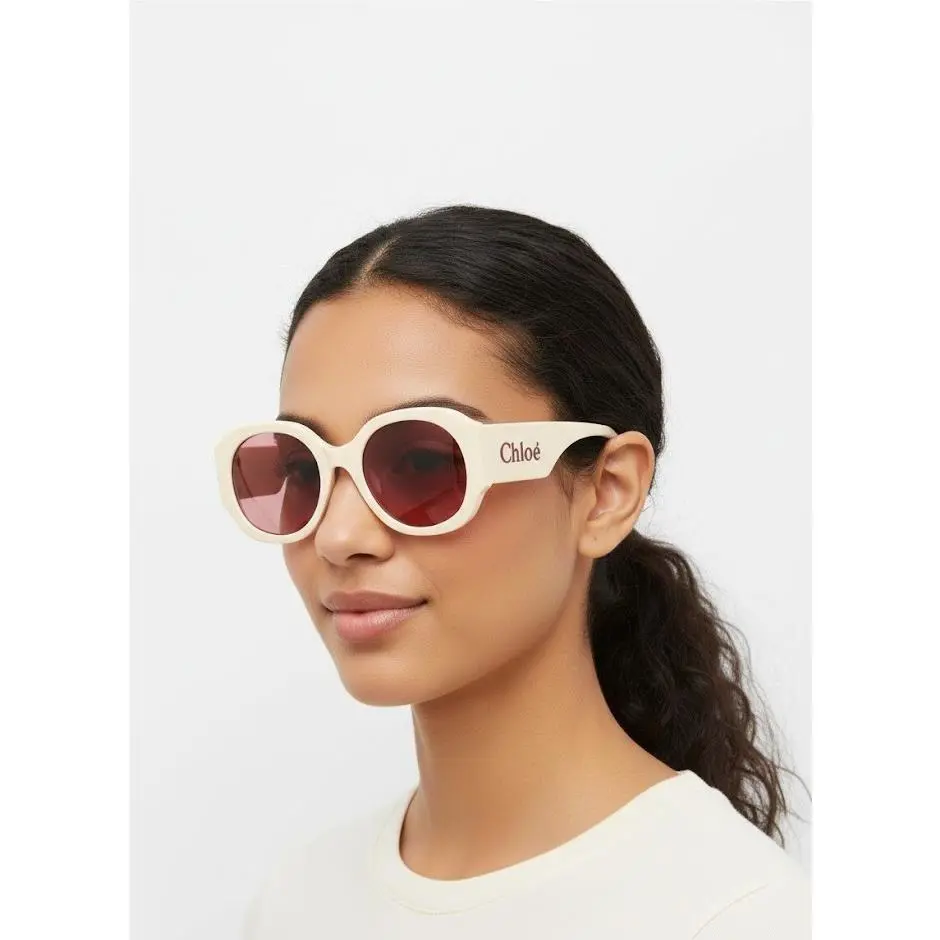 Chloé Women 55mm Round Sunglasses Ivory Ivory Red