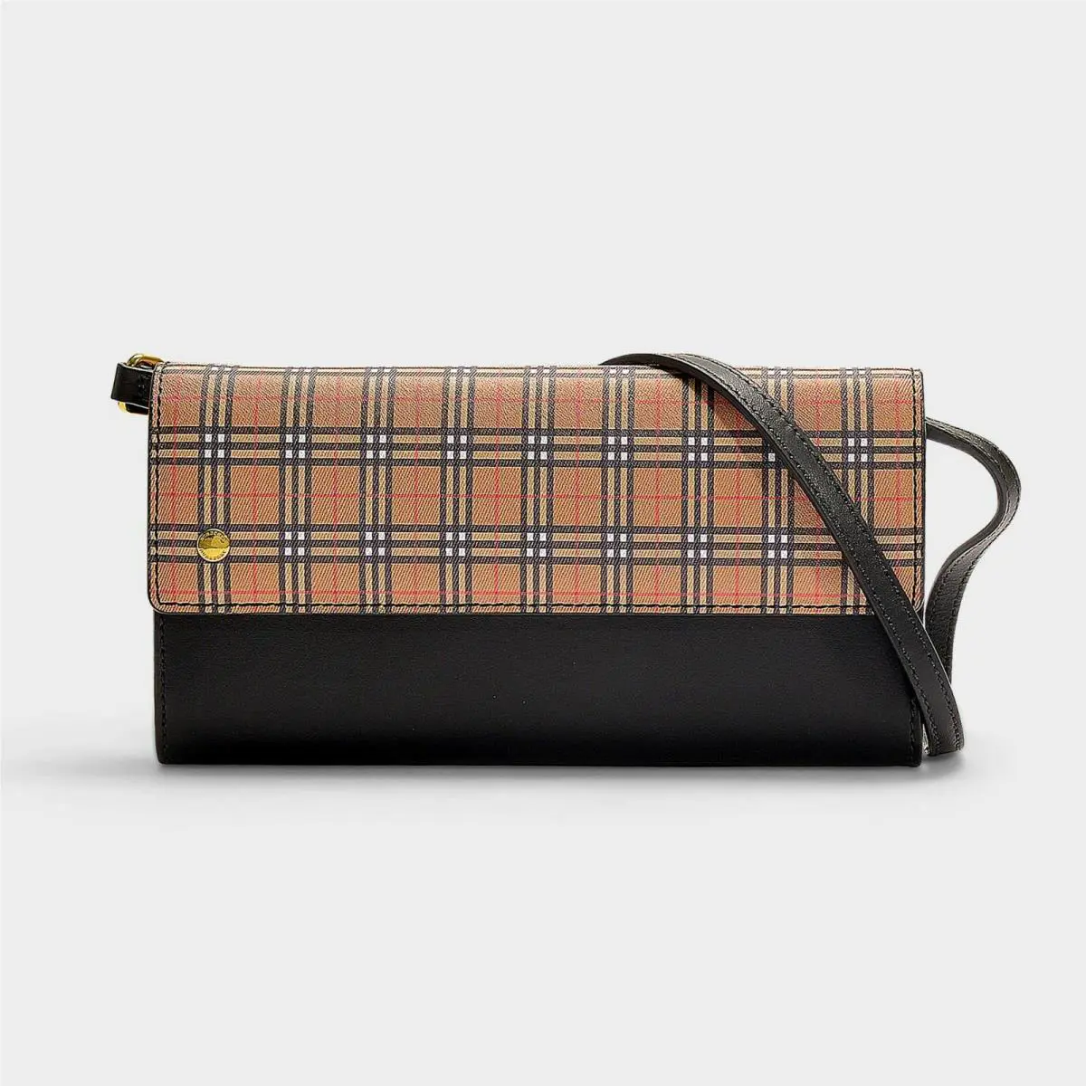 Burberry Henley Leather Check Black Shoulder Strap Wallet Clutch Bag