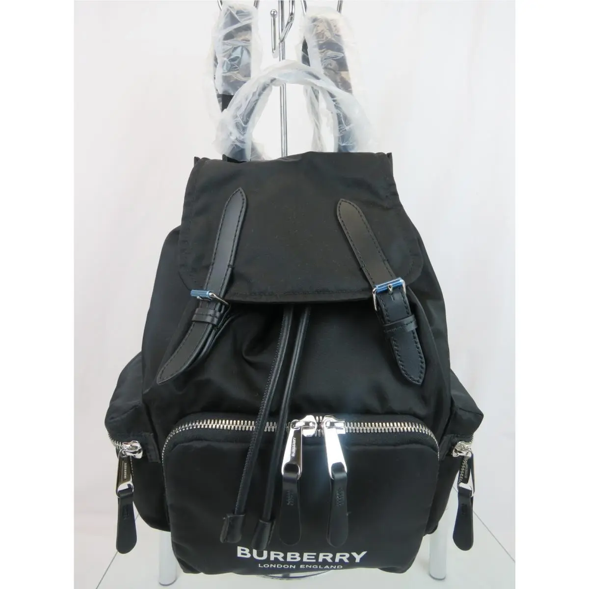 Burberry Rucksack Black Nylon Buckle Leather Backpack Bag Medium
