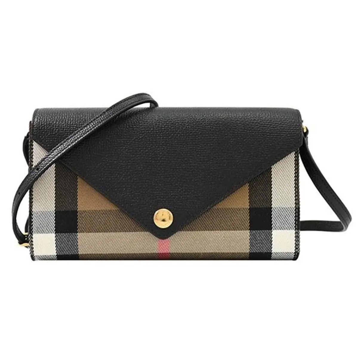 Burberry Hannah Black Leather Canvas Check Shoulder Strap Clutch Crossbody Bag