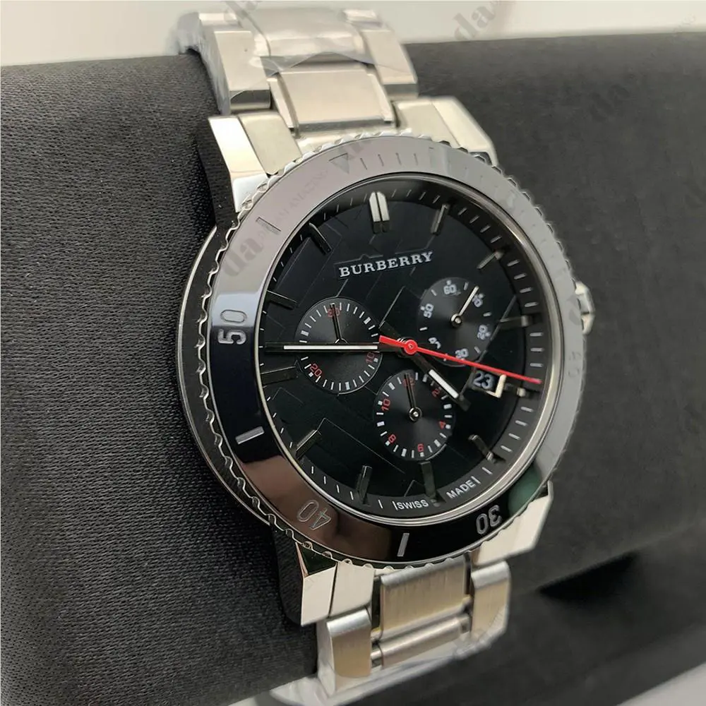 Burberry BU9380 Black Dial Chronograph Silver Stainless Steel Men`s Watch