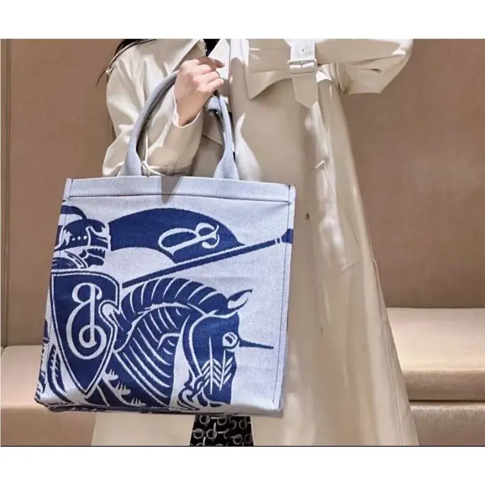 Burberry Equestrian Knight Motif Top Handle Canvas Tote Small-NWT（$1650）