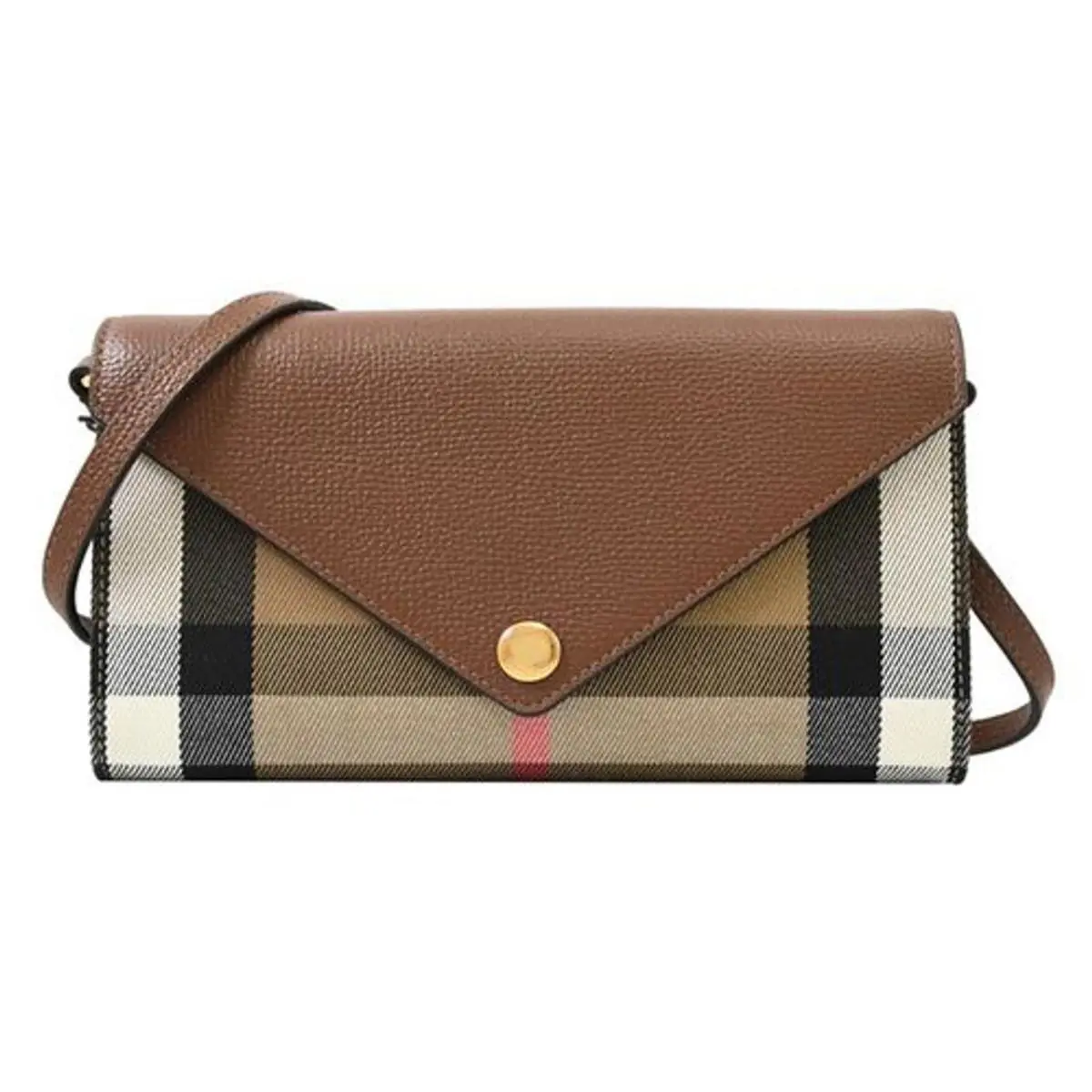 Burberry Hannah Brown Leather Canvas Check Shoulder Strap Clutch Crossbody Bag