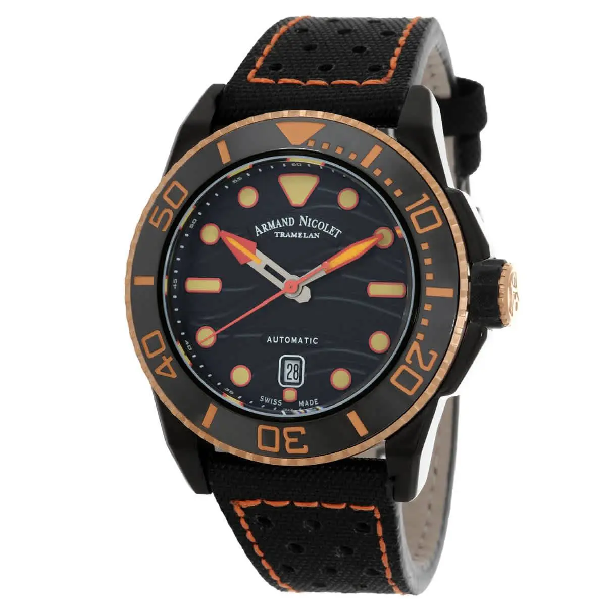 Armand Nicolet Jsh Automatic Black Dial Men`s Watch A480PQS-NO-P0668NO8 - Dial: Black, Band: Black, Bezel: Black