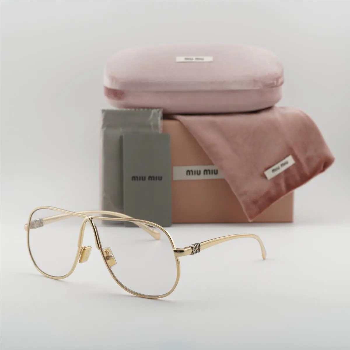 Miu Miu MUA56S 5AK08N Shiny Gold/clear Blue Light Block 66-02-140 Sunglasses