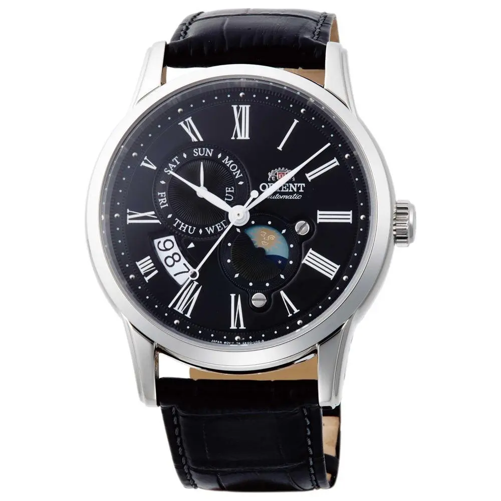 Orient Men`s Sun and Moon Black Dial Automatic 42mm Watch RA-AK0010B