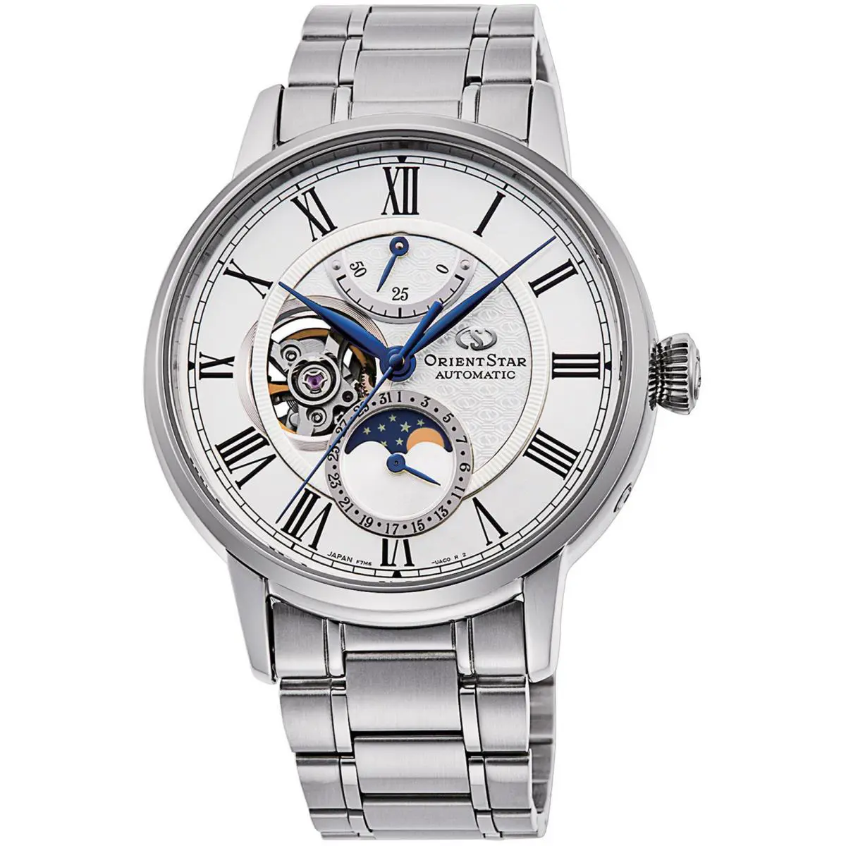 Orient Star Men`s Classic 41mm Automatic Watch RE-AY0102S00B - Dial: Silver, Band: Silver Tone, Other Dial: Silver
