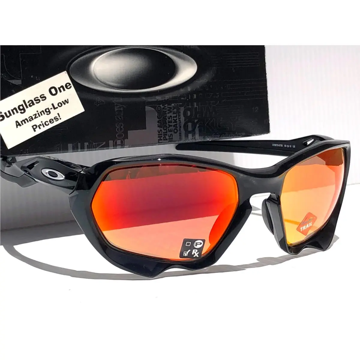 Oakley Plazma Shiny Black Prizm Trail Red Lens Sunglass 9019-07 with Case