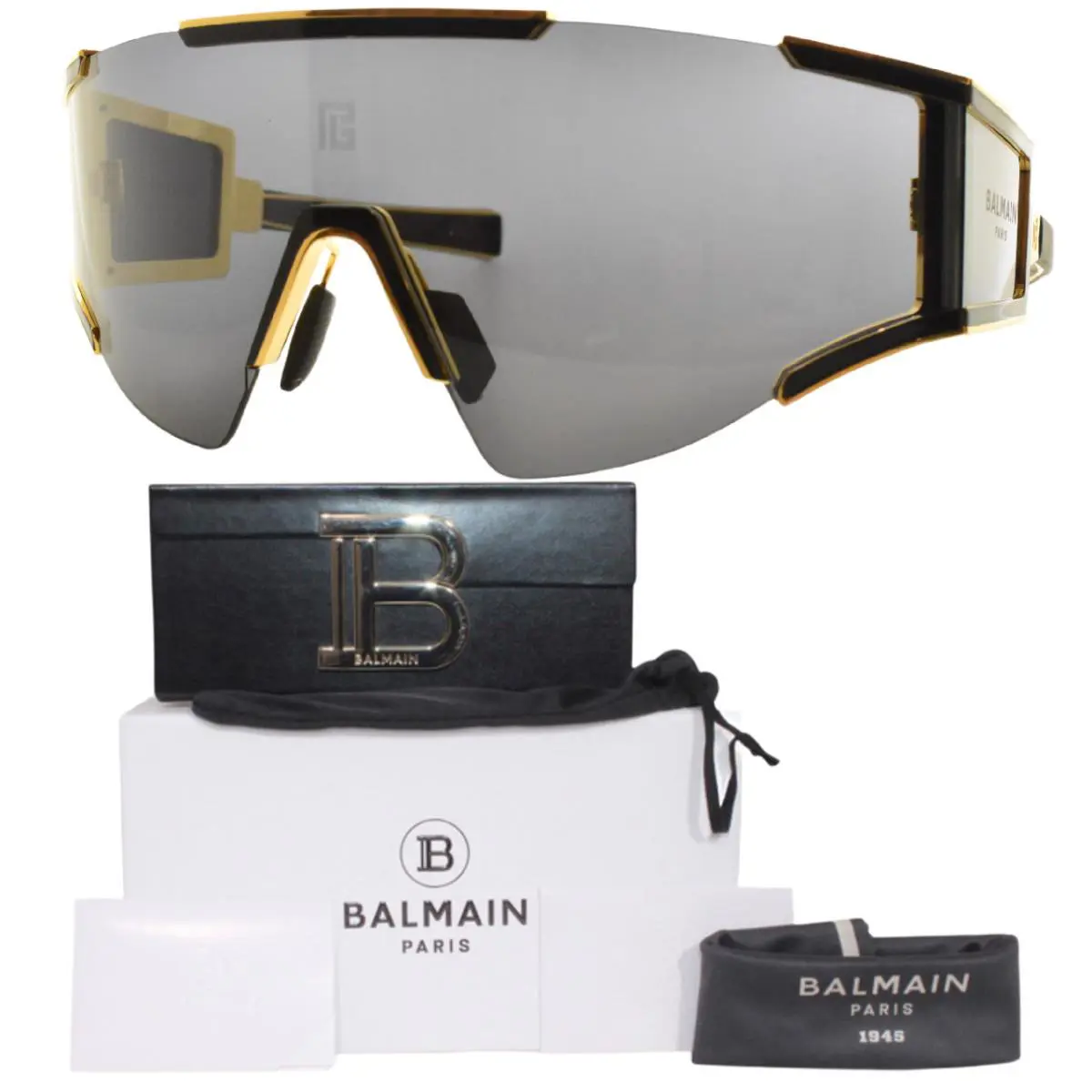 Fletch BPS-138A-141 Black Gold Sheild Semi Rimless Titanium Sunglass by Balmain