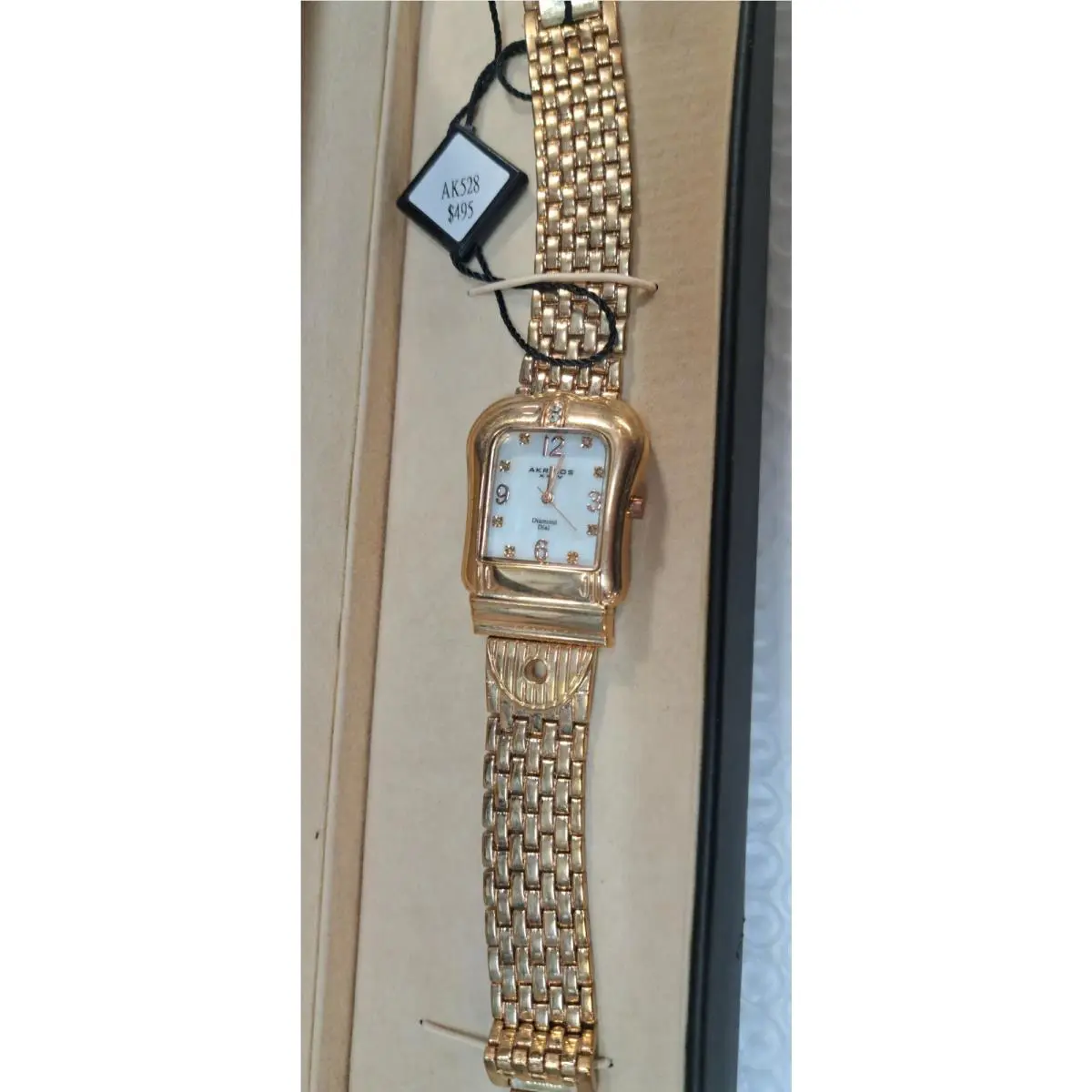 Akribos Xxiv Women`s Watch AK528 Diamond Dial Gold Color Band Originally