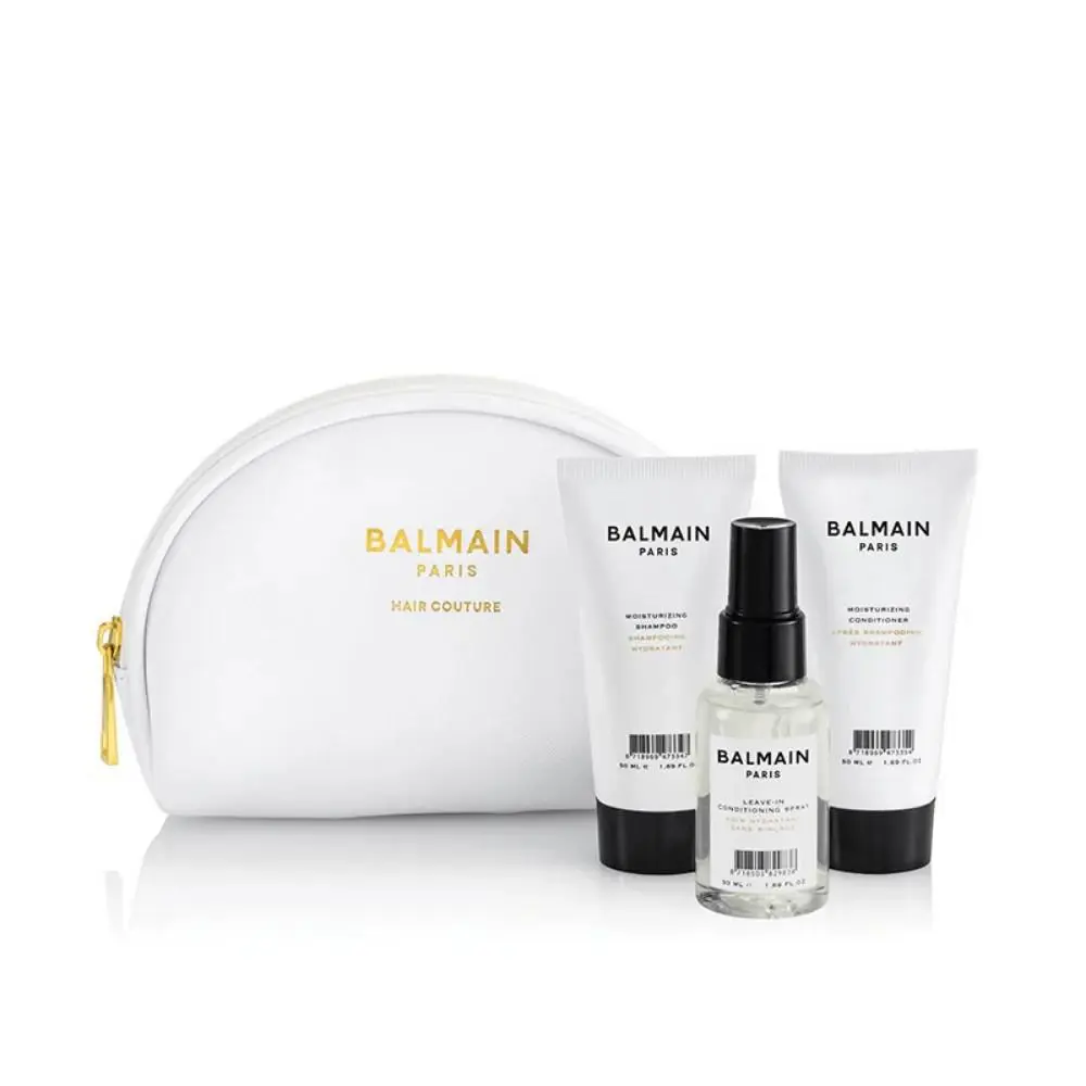 Balmain White Cosmetic Care Bag Moisturizing Shampoo Conditioner Leave in Spray