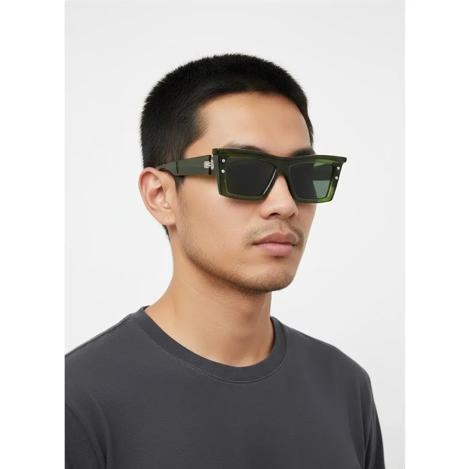 Balmain Women 55mm Square Brow Frame Sunglasses Olive Olive Green