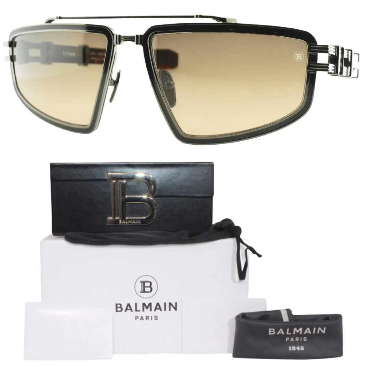 Fletch BPS-139B-59 59-18-130 Black Brown Shield Full Rim Sunglasses by Balmain