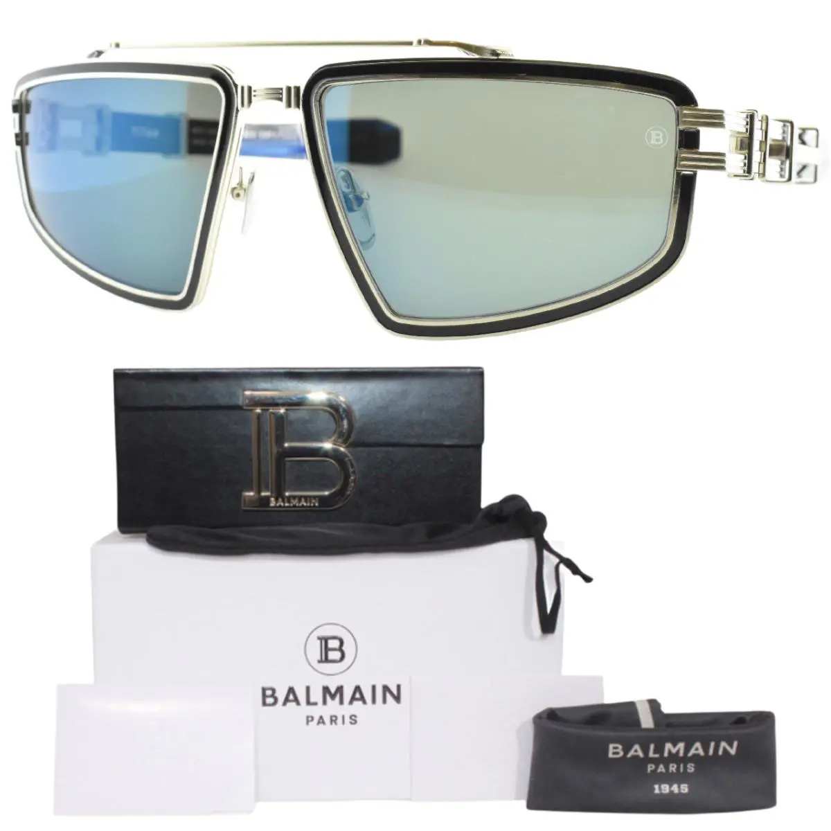 Balmain Fletch BPS-139C-59 59-18-130 Silver Blue Shield Full Rim Sunglasses