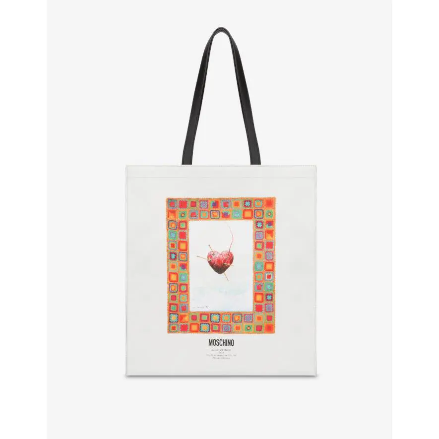 SS24 Moschino Couture Heart of Wool 1989 White Leather Shopper Framed Heart Tote
