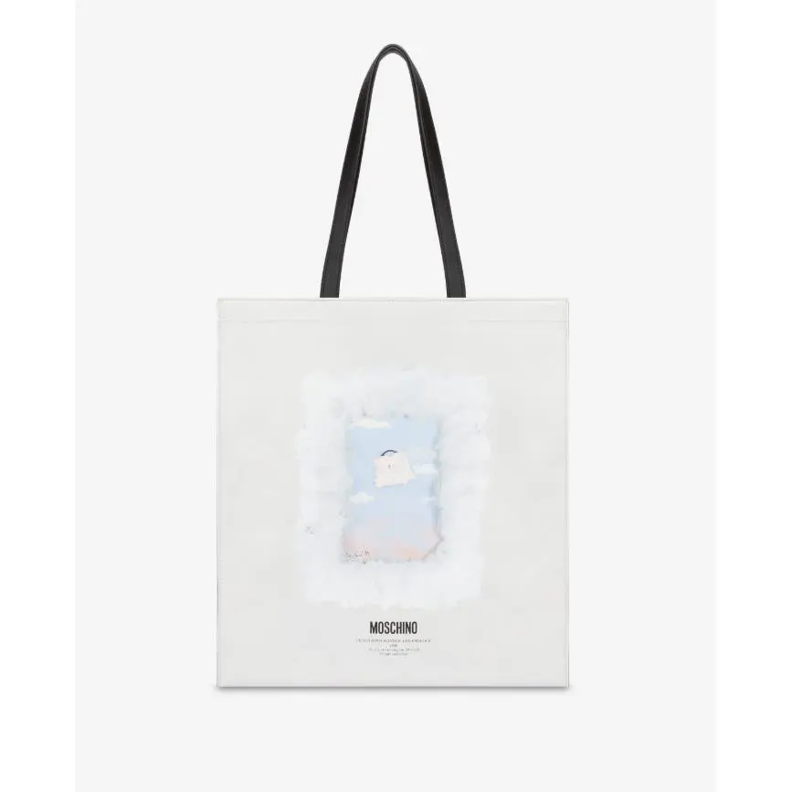 SS24 Moschino Couture White Leather Shopper with Cloud Padlock 1989 Tote Bag