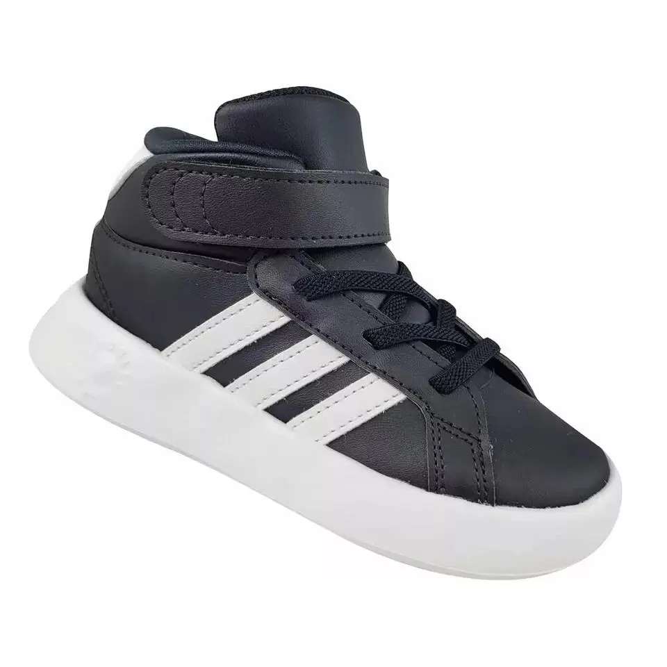 Toddler Adidas Grand Court Mid I Black White Sneaker Tennis Shoes