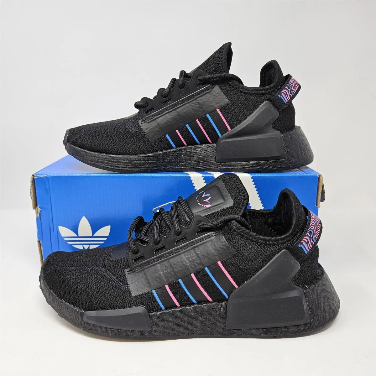 Men`s Adidas NMD_R1 V2 Boost Shoe / Black Blue Magenta / IE7279 / Multiple Sizes