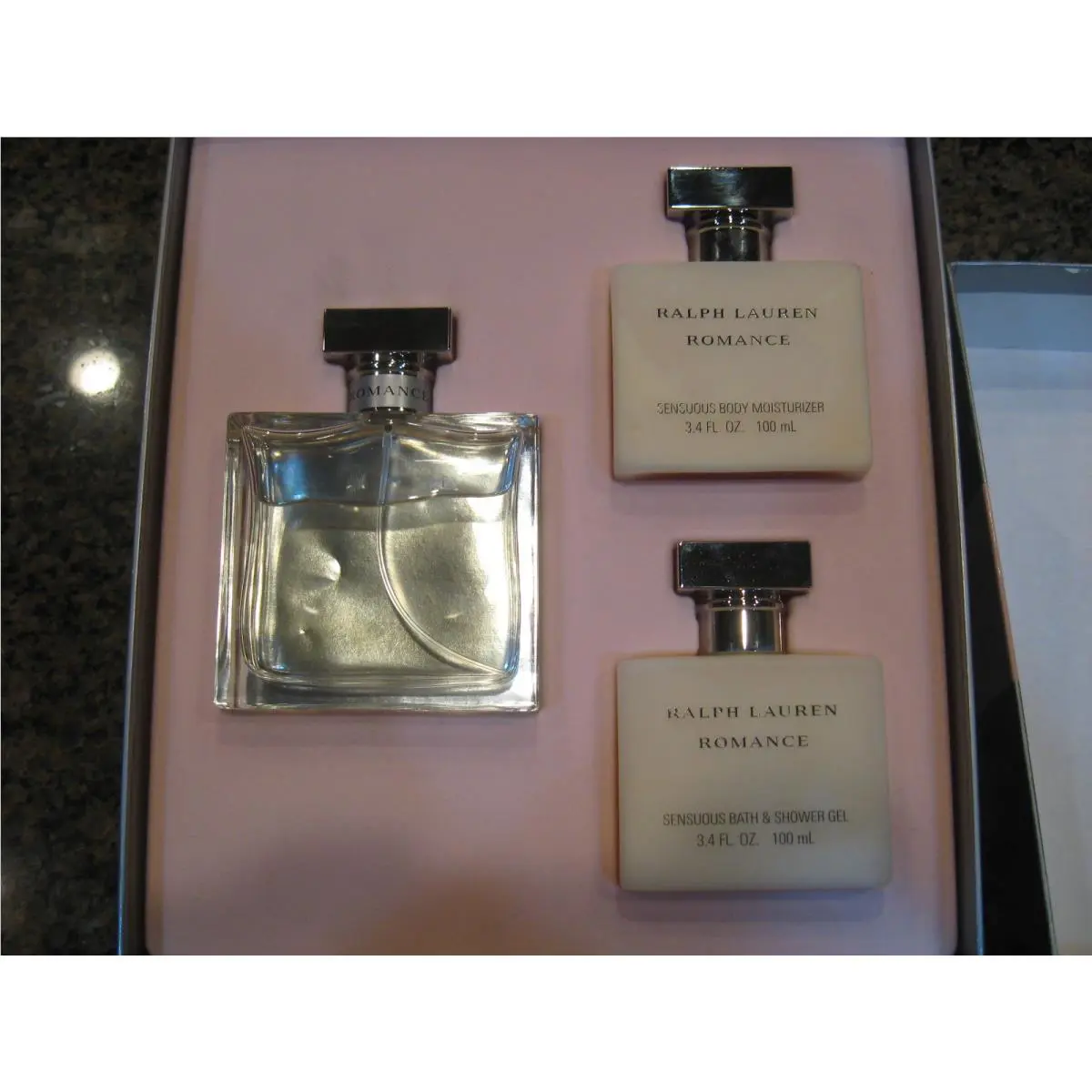 Ralph Lauren Romance 3.4oz Perfume Bath Shower Gel Body Moisturizer Gift Set