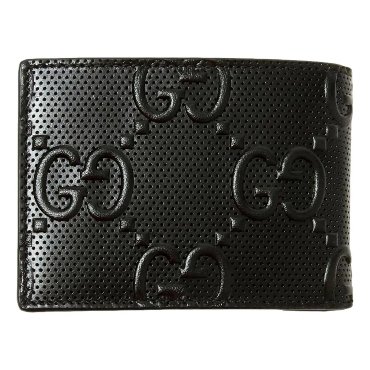 Gucci Calfskin Leather GG Tennis Embossed Bi-fold Wallet Black