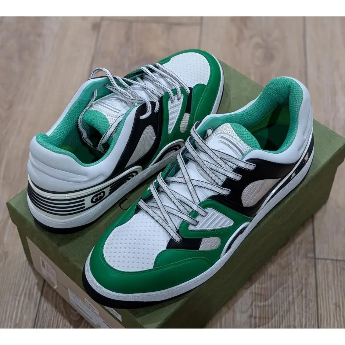 Mens Gucci Colorblock Leather Low-top Sneakers White/green 13.5G