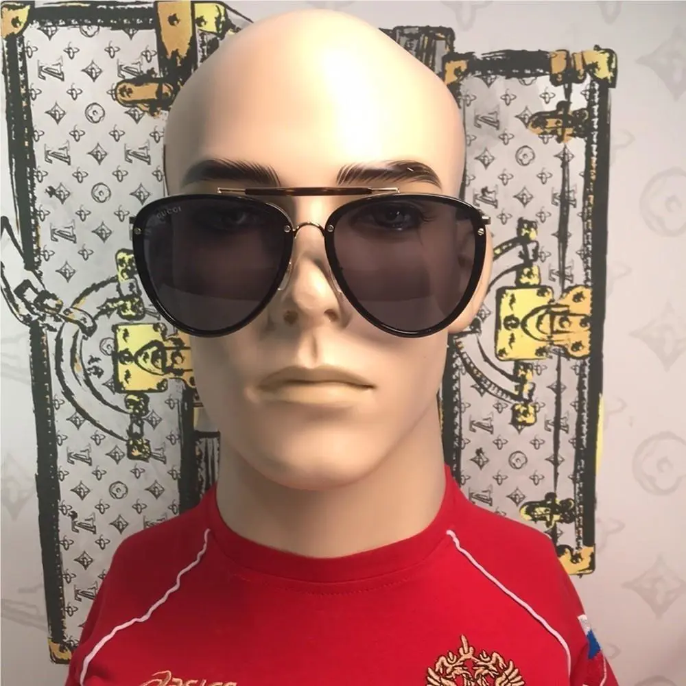 Gucci GG0672S Unisex Aviator Sunglasses Black Grey Men Sunglasses