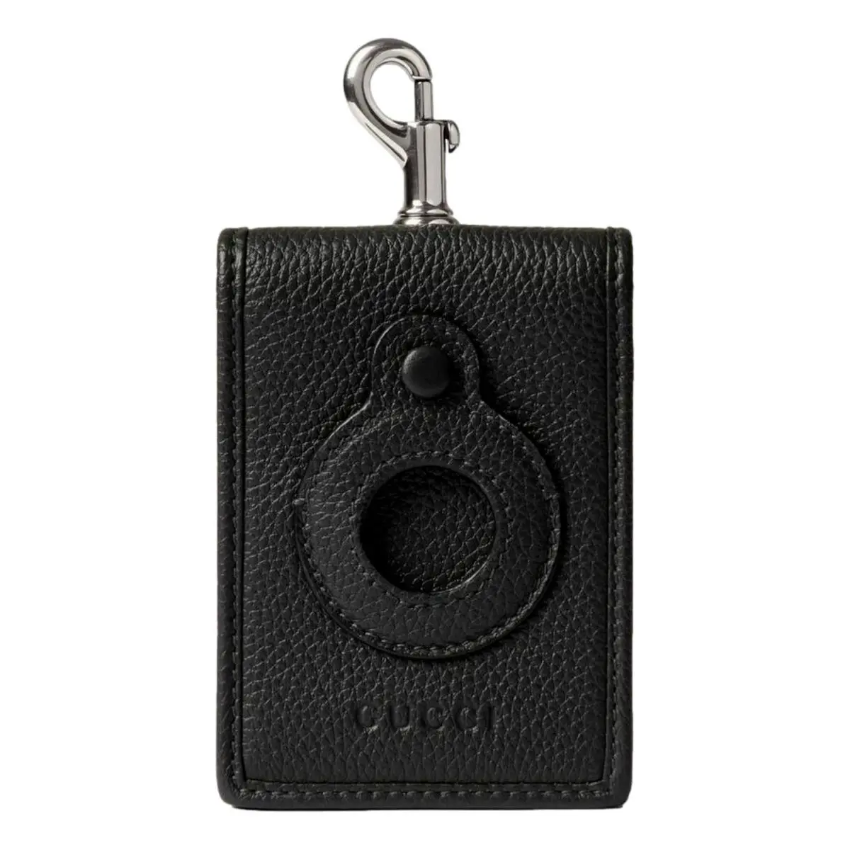 Gucci Airtag Holder Dark Gray Grained Leather Card Case Wallet