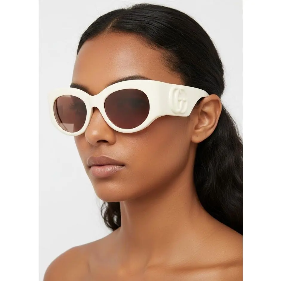Gucci Women 53mm Modified Cat Eye Sunglasses Ivory Ivory Brown