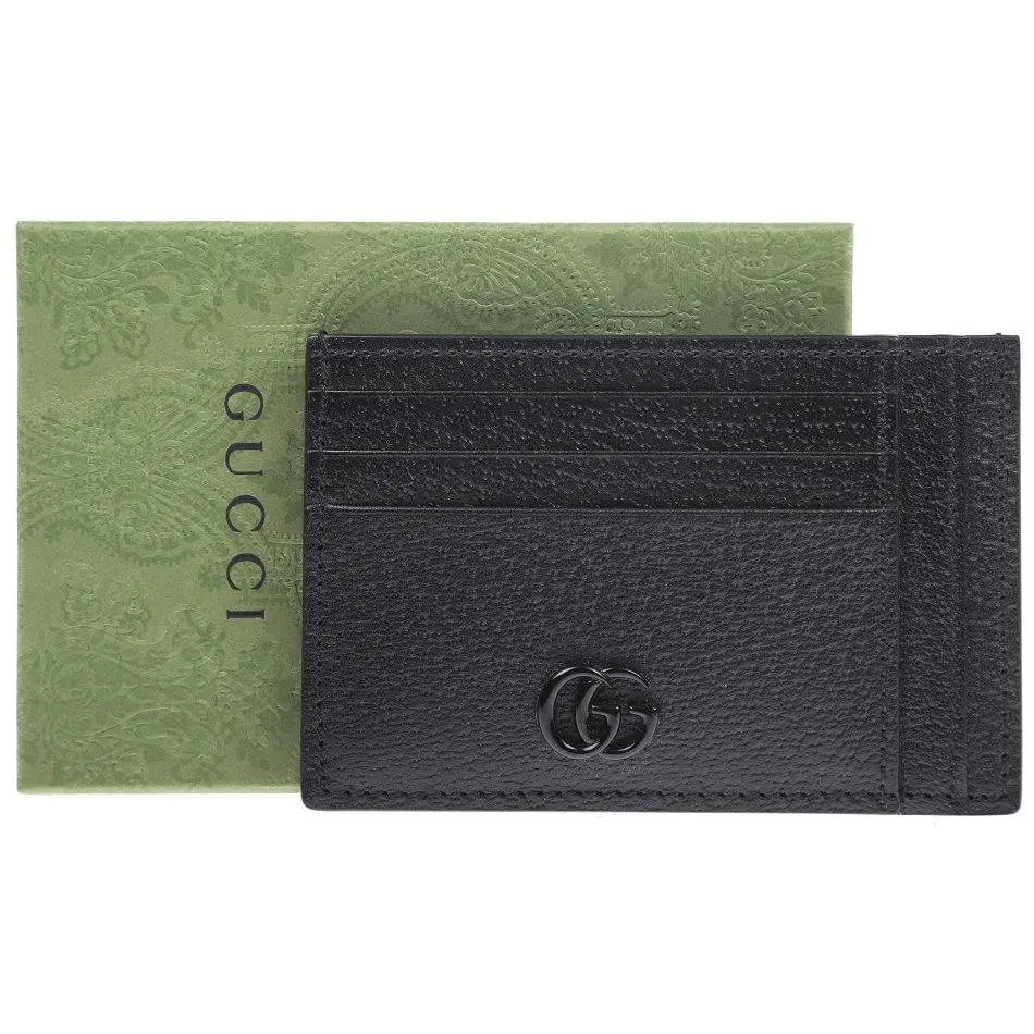 Gucci GG Marmont Black Leather Credit Card Case Holder Wallet W/box