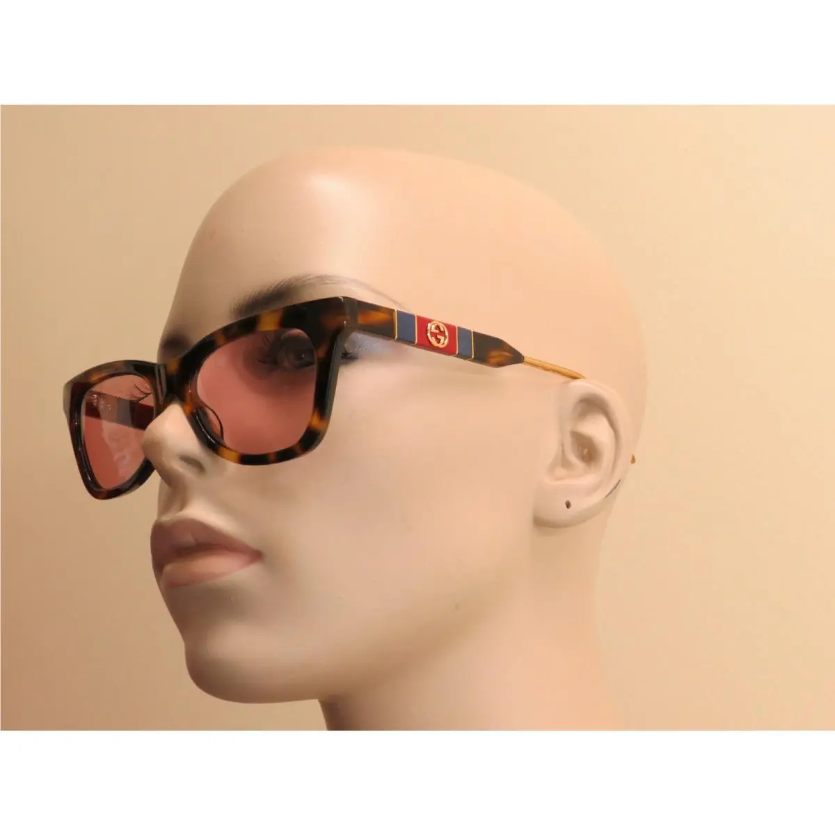 GG 0598S-003 Novelty Havana Frame Pink Lens GG Web Logo Sunglasses by Gucci