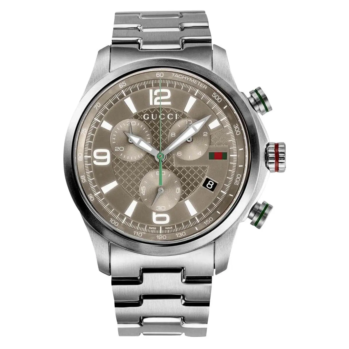 Gucci G-timeless Chronograph Steel Taupe Dial Date Quartz Mens Watch YA126289