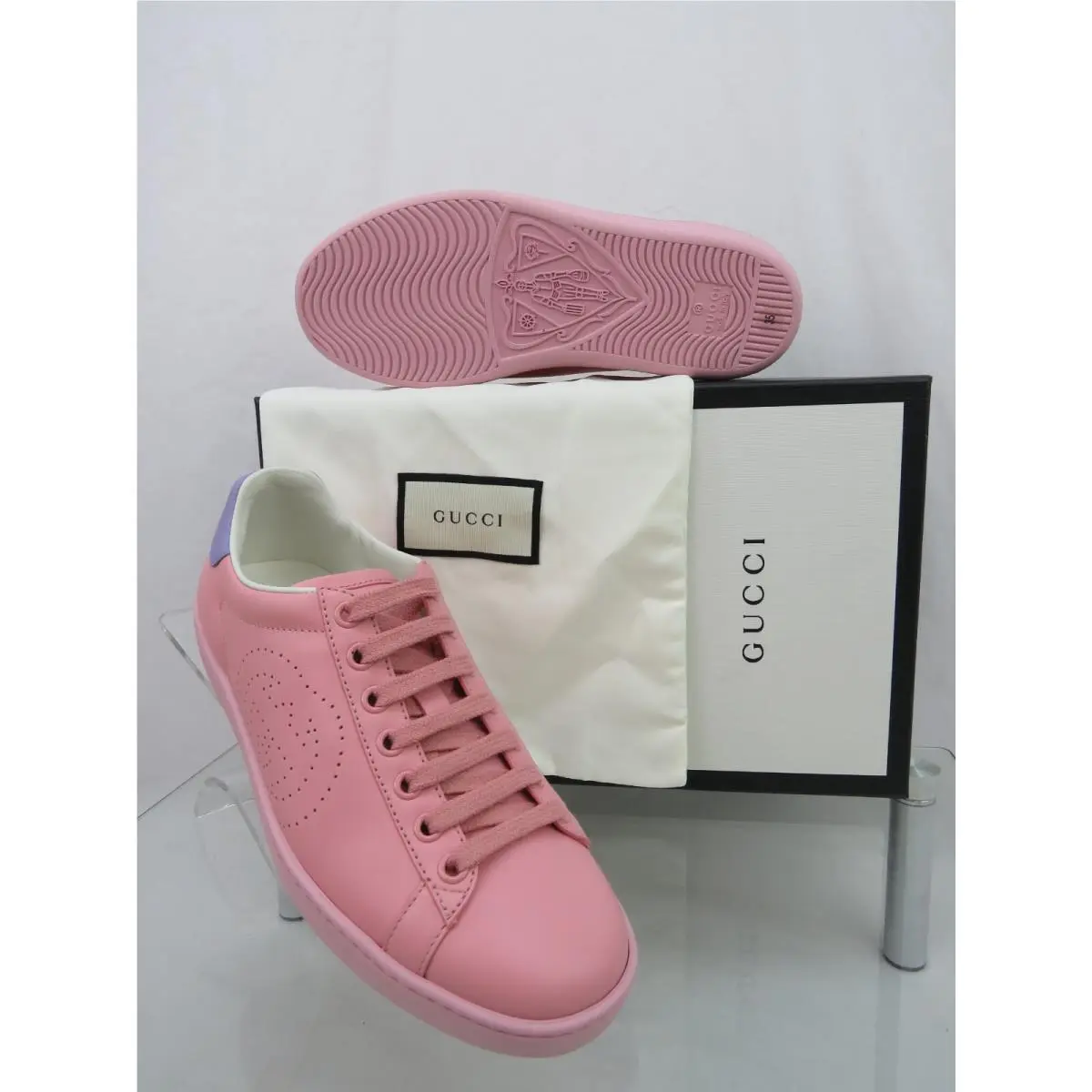 598527 Ace GG Interlocking Leather Pink Blue Logo Low Sneakers 35 by Gucci