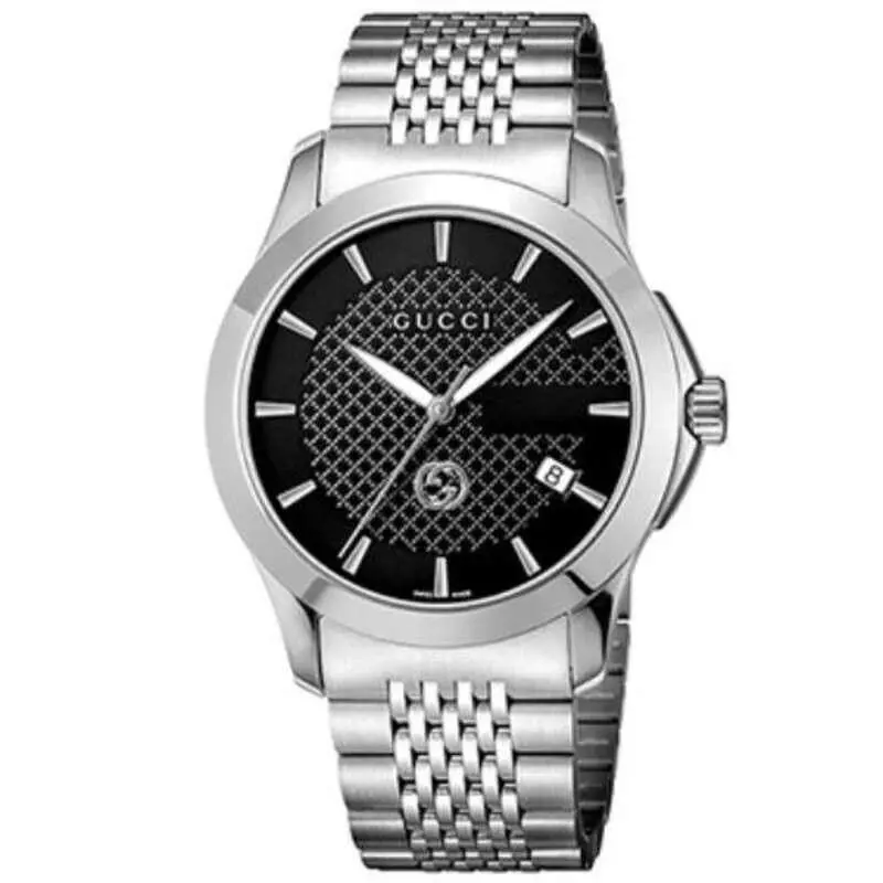 Gucci G-timeless Stainless Steel Black Dial Date Quartz Mens Watch YA1264106
