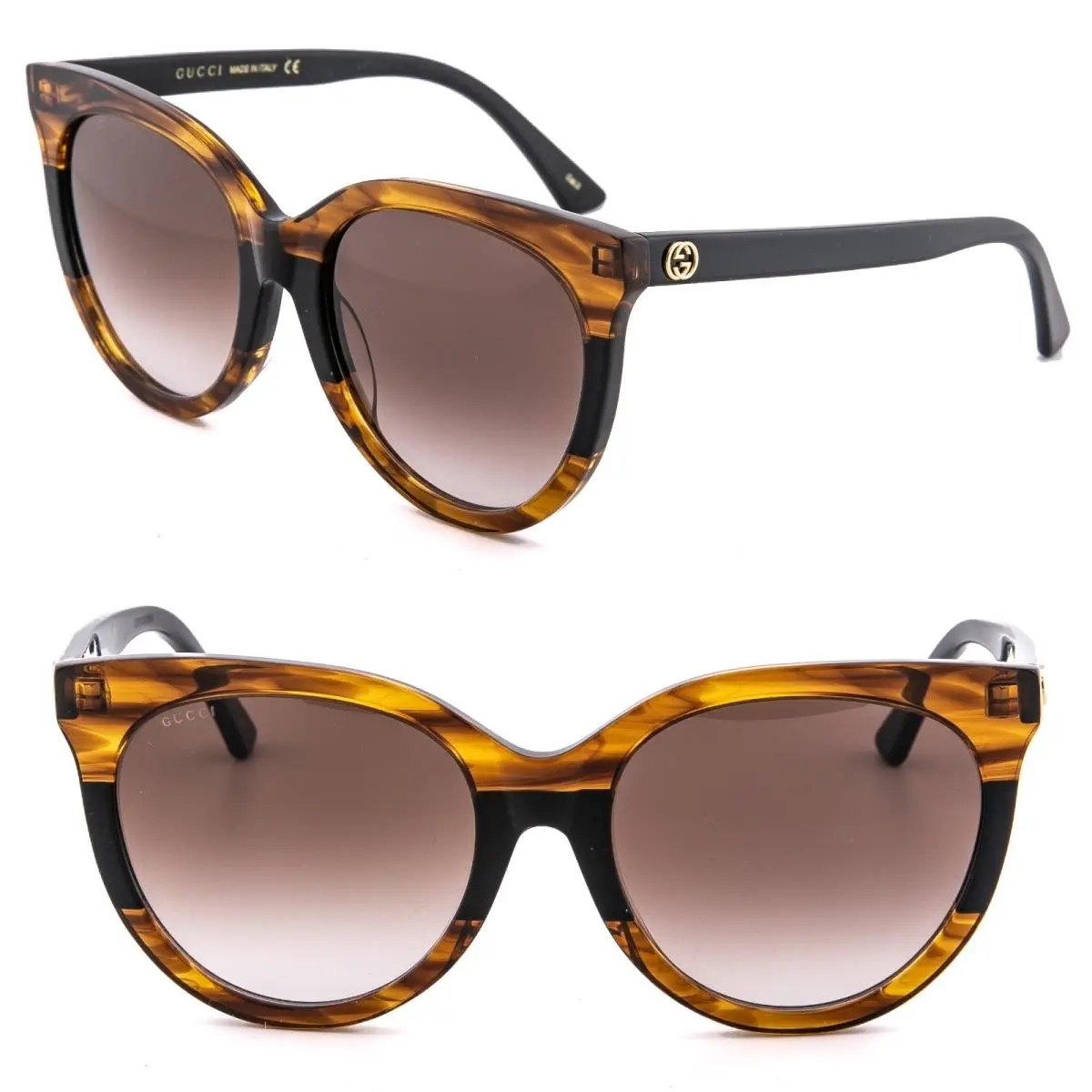Gucci GG0179 Oversized Black Brown Tortoise Stripe Logo Fashion Sunglasses 0179