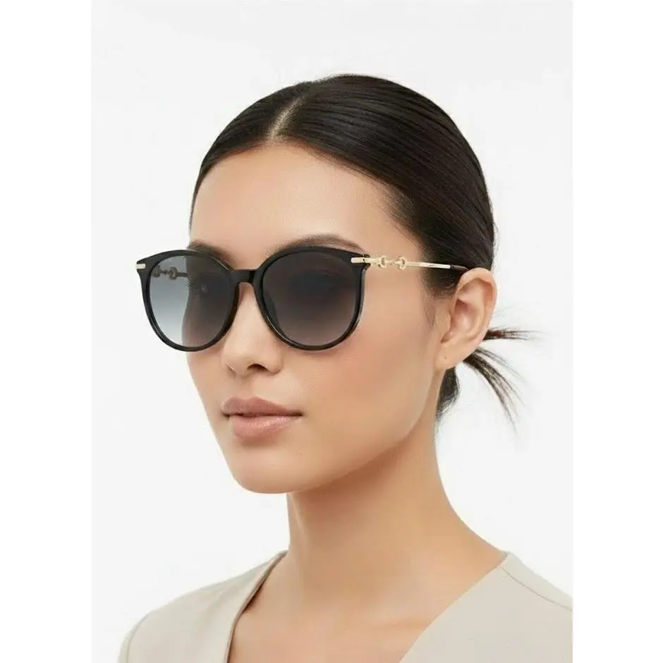 Gucci Women 56mm Cat Eye Sunglasses Black Gold Grey
