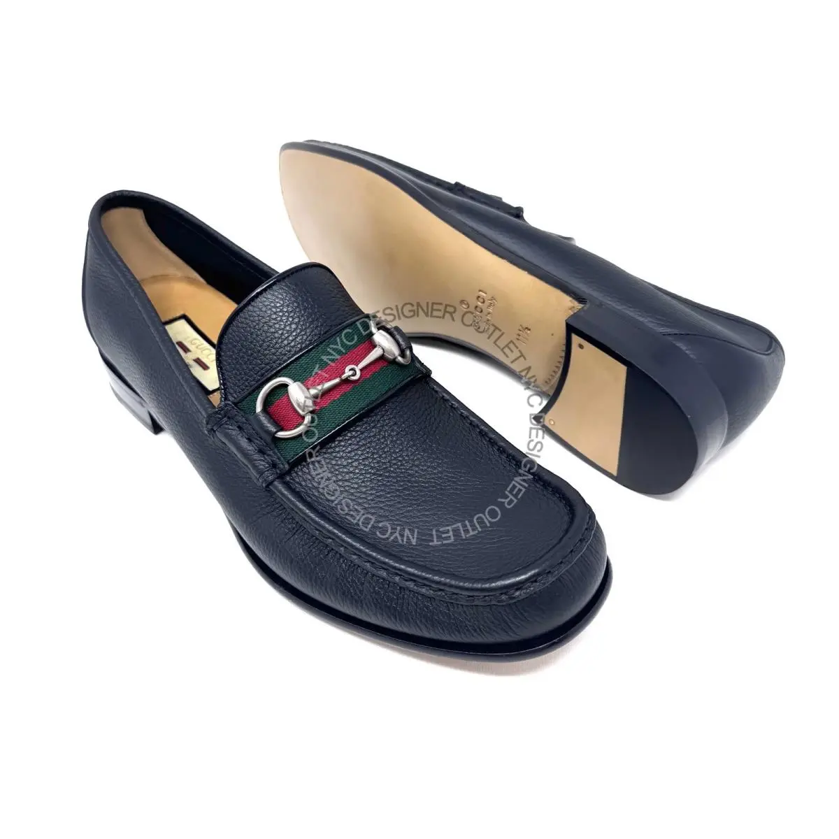 Gucci Mens Blue Pebbled Leather Loafer Size 12.5 US