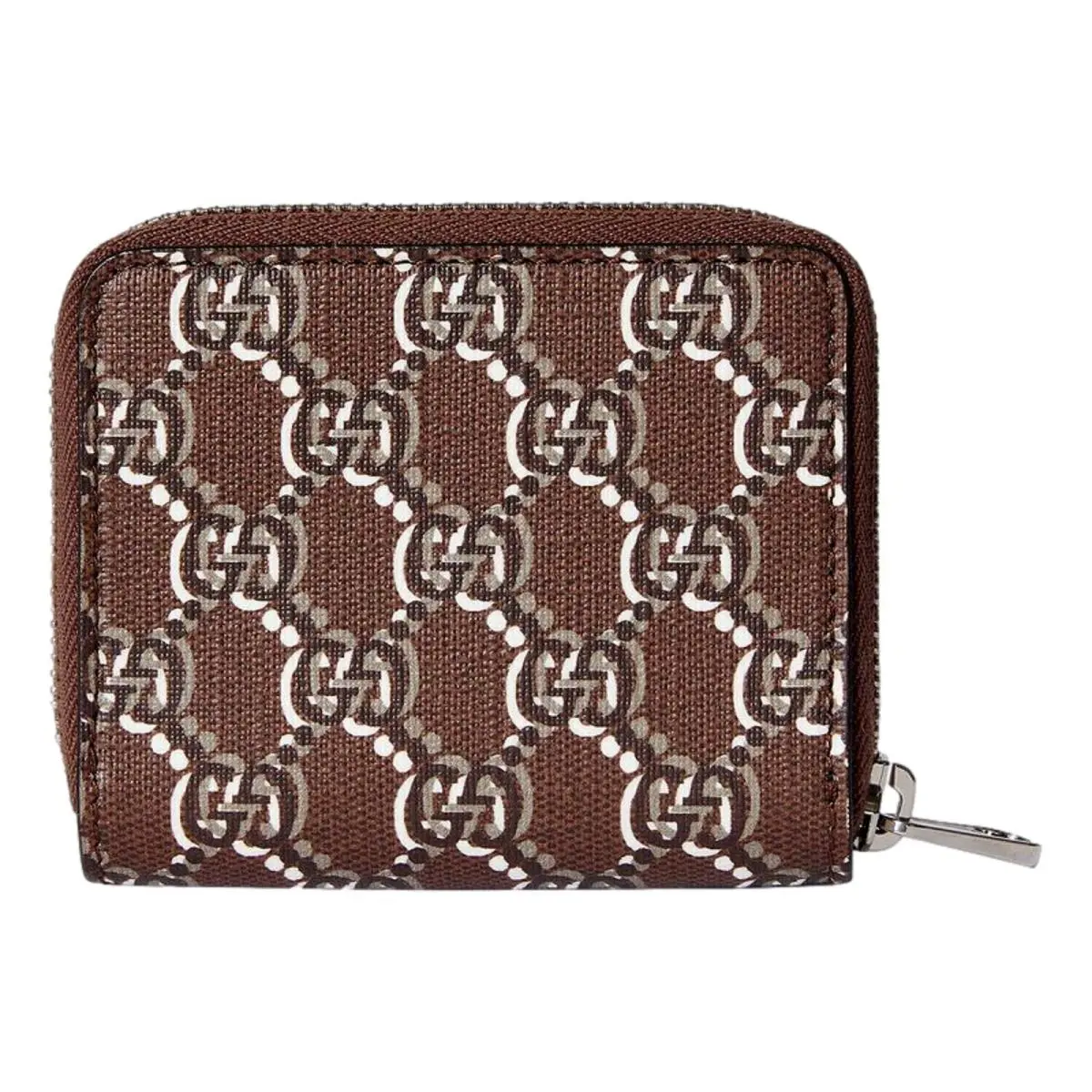 Gucci GG Shadow Brown Monogram Zip Card Holder Wallet Italy Box