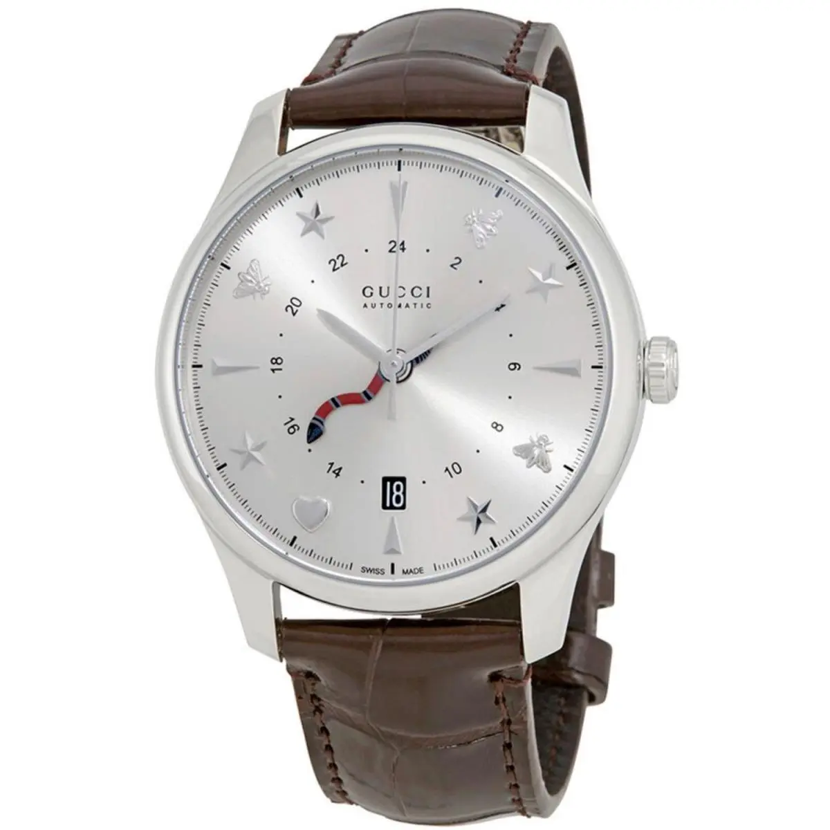 YA126332 Men`s G-timeless Large Silver-tone Dial Automatic Watch by Gucci