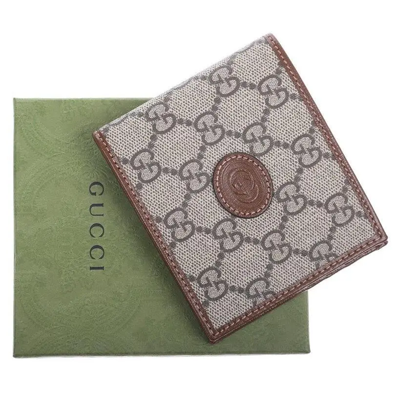 Gucci Men`s GG Supreme Canvas Leather Interloking G Logo Bifold Wallet W/box