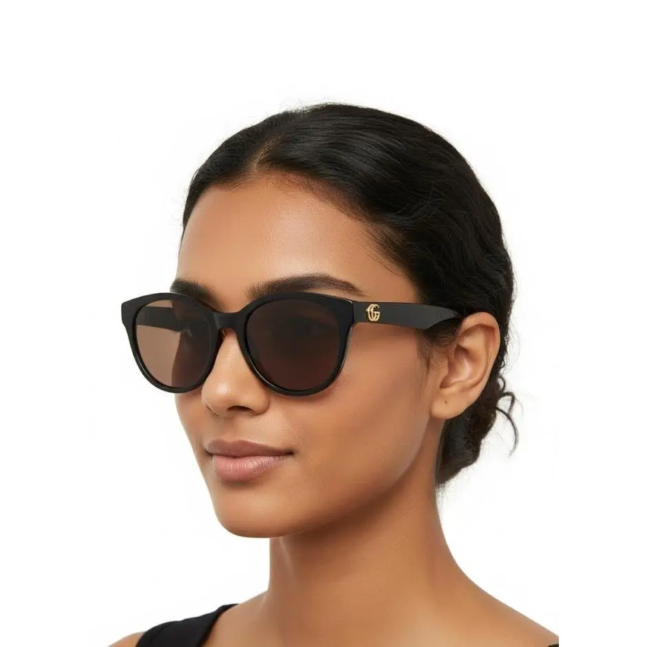 Women 56mm Round Sunglasses Black Black Brown by Gucci