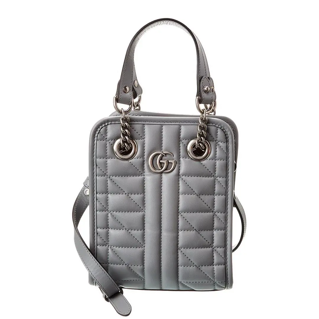 Gucci Gg Marmont Mini Leather Shoulder Bag Women`s Grey