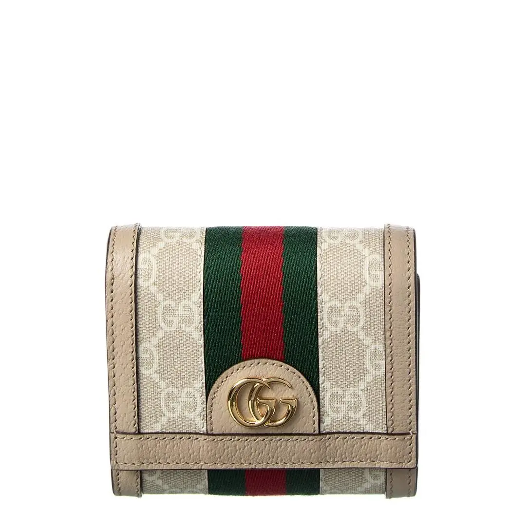 Gucci Ophidia Gg Supreme Canvas Leather Coin Purse Women`s Beige