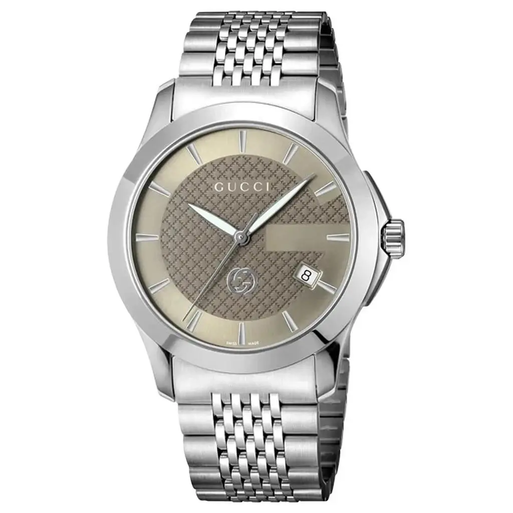 Gucci G-timeless Stainless Steel Taupe Dial Date Quartz Mens Watch YA1264107